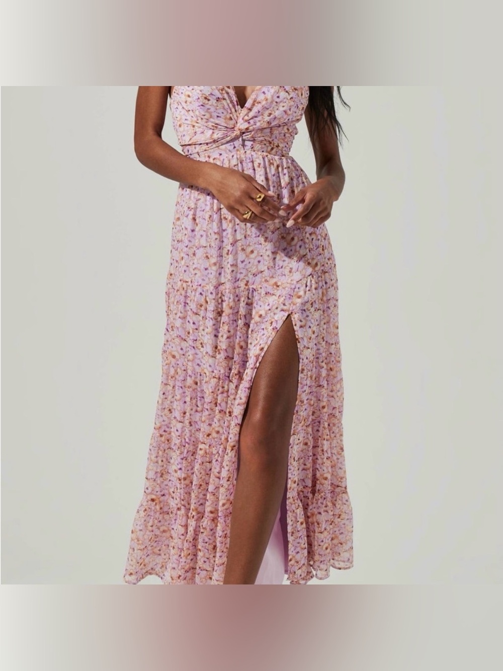 Astr the Pabel Lavender Floral Maxi Dress with High Side Slit